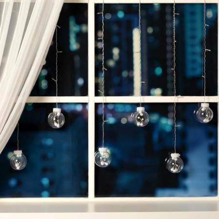 Garland "fringe" 2.4 × 0.7 m with nozzles "balls", ip20, transparent thread, 108 LED, glow white, 8 modes, 220 V-2