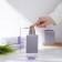 Savanna Square bathroom accessories set, 3 items (soap dispenser, glass, stand), lilac color