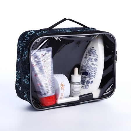 Cosmetic bag with lightning, black/blue color-3