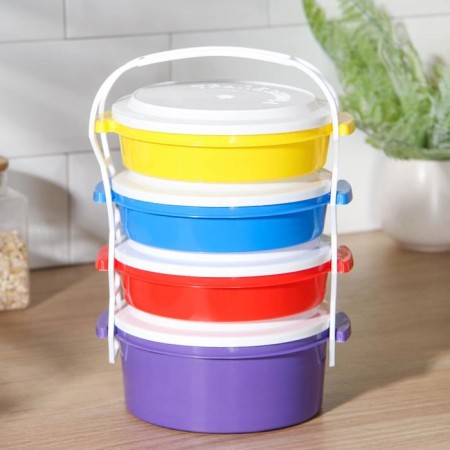 Set of containers Plastos "Tuprenza", 4 pcs: 3 pcs - 600 ml, 1 pc - 1 l, color mix-2
