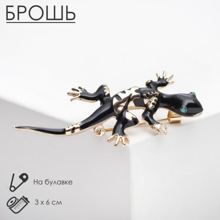 Brooch "Lizard" Dark, black color in gold