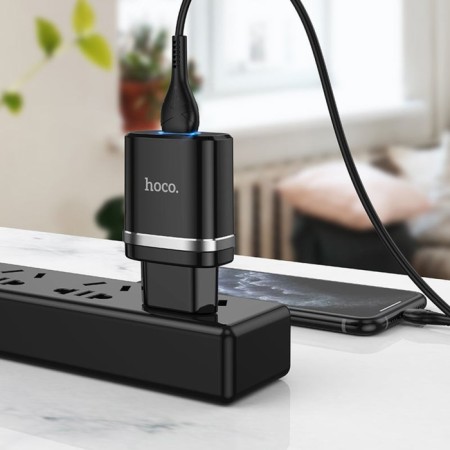 Network charger Hoco N1, 1 USB, 2.4 A, Lightning cable - USB, 1 m, black-2