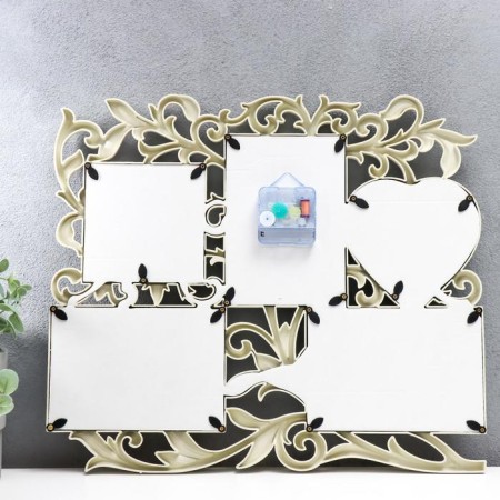 Photo frame with the clock "Happiness" 4 photos, ivory-2