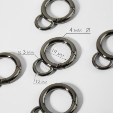 Karabin ring, 37 mm, d = 27/19 mm, thickness - 4 mm, with a mount of 12 × 3 mm, 5 pcs, black nickel color