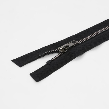 Lightning "Tractor", No. 5, connective, decorative link "Akuli tooth", castle machine, 80 cm, black/black nickel-1