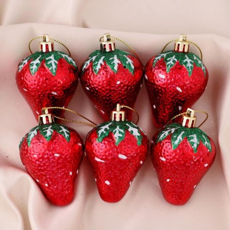 Christmas tree decoration "Strawberry" (set 6 pcs) 4x6 cm, red
