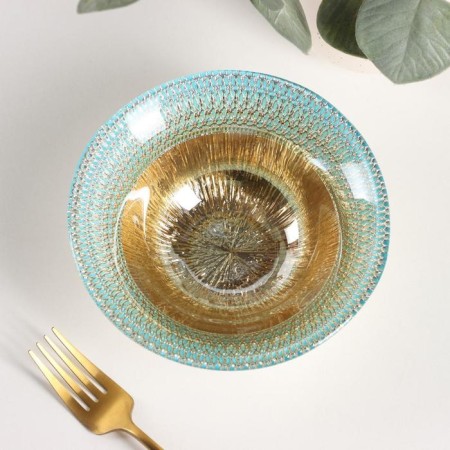 Glass Salad "Morion", 450 ml, d = 16 cm, blue color with gold-1
