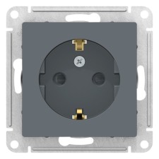 Розетка SE ATLASDESIGN, 16 А, со шторками,с з/к, механизм, цвет грифель
