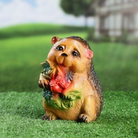 Garden figure "Hedgehog with flowers" 12x11x15cm-3