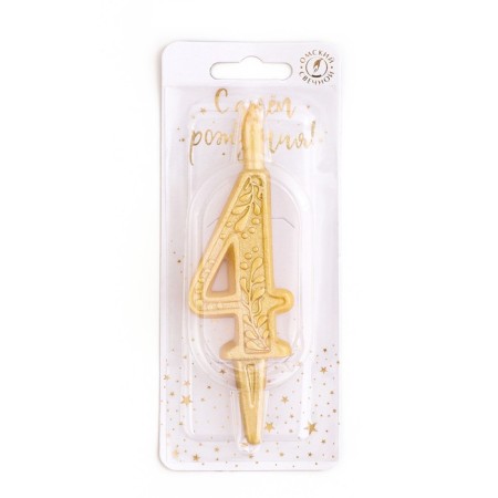 Candle for the cake number "Golden Patter", 10.2 cm, number "4"-2