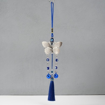 Suspension from the evil eye Metal "Butterfly with bells and brush" 7x30 cm-2