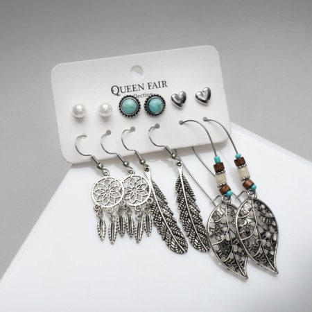 Earrings set of 6 pairs "hippies" Dreams Clover, colored in black silver-1