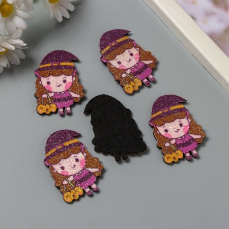 Decor for the creativity of the felt shine "Witch with pumpkin" 5x3.3 cm-1