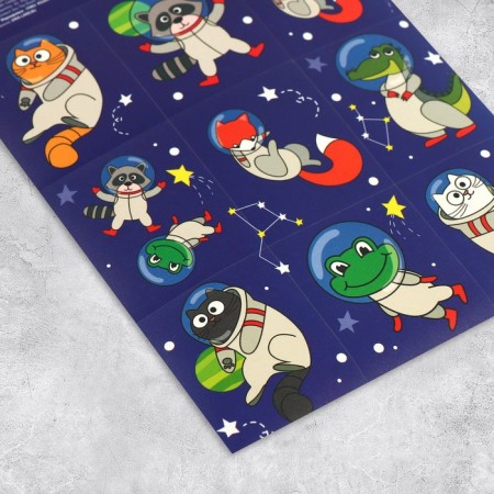 Paper stickers "Space animals", with coloring on the back, 11 × 15.5 cm-1