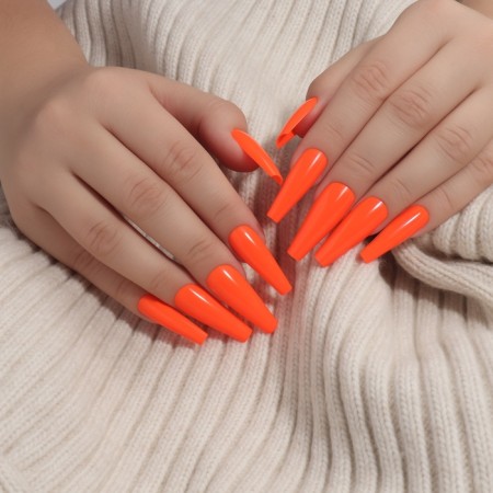 Patch nails, 24 pcs, shape of the ballerina, color neon orange-5