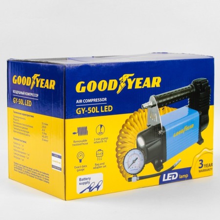 Car compressor Hoodyear Gy-50L LED, 50 l/min, with a lantern, battery from battery, removable twisted hose-4