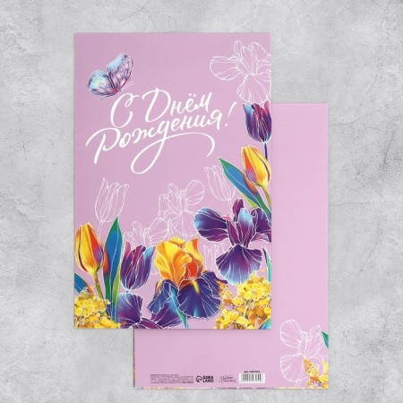 Congratulatory card with an envelope for money "Happy Birthday" Flowers, 19x29cm-1