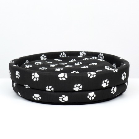Lowcost Lyncost Round, Poplin, 40 x 40 x 12 cm, black with paws-1