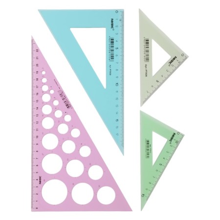 Set of triangles 4 pcs. Calligrata Katet 9/12/20/25 cm, with circles, transparent, color 1034523-1