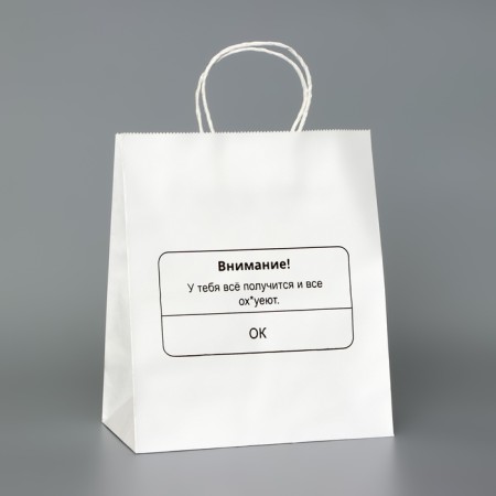 The package is white, with a joke, "You will succeed!", 24 x 14 x 28 cm