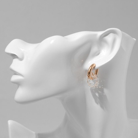 Earrings with the removable element "Transformer" circle, white color with gold-4