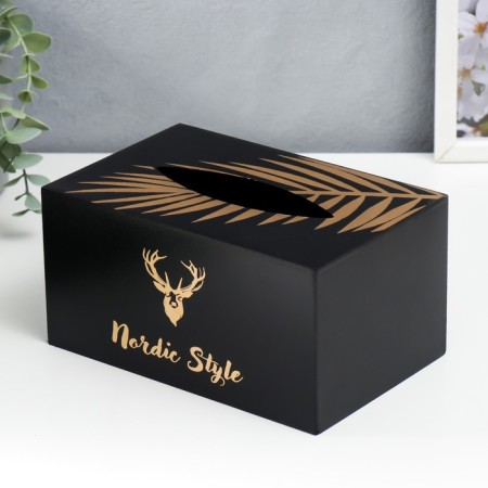MDF box for napkins "Golden Deer" black 10x13x20 cm-3
