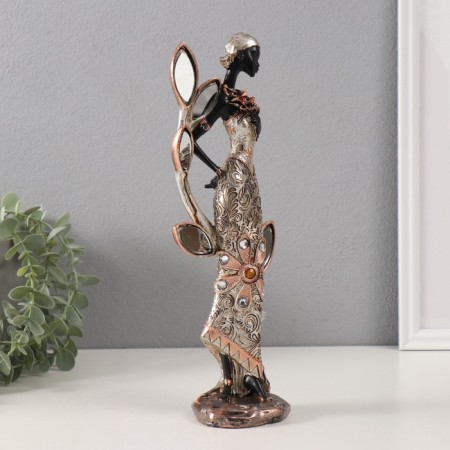 Polystone souvenir "African with a flower by a tree with mirror leaves" 13x9x32 cm-1