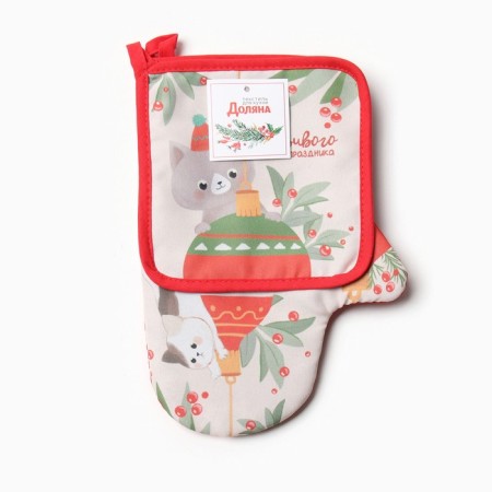 Set of kitchen. Dolyana "playful holiday": mittens 20x28 cm, severity 17x17 cm, 35% HL, 65% PE-5