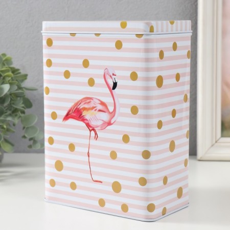 Rectangular metal box "Flamingo and golden peas" nr 2 pcs 7x11x18.5 8.5x14x20 cm-3