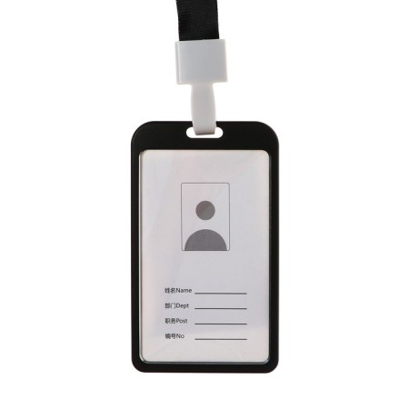 Badege-carman vertical (external 98 x 58mm), internal 85 x 54mm, metal, black, tape 40 cm