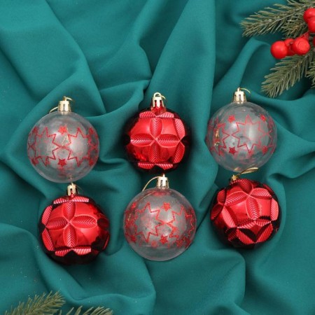 Set of balls plastic D-6 cm, 6 pcs "Beata Stars" red