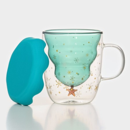 Glass mug with double walls and a Magistro “Christmas tree” lid, 250 ml-2