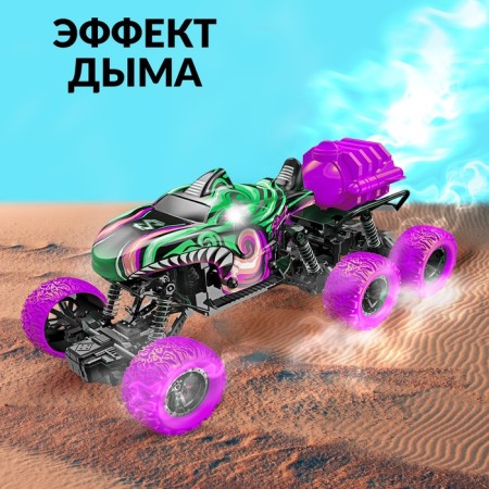 Radio -controlled jeep Monster, 1:16, smoke effect, light effects, works on the battery, green color-2
