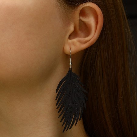 Earrings Metal "Fern" leaflet color black-2