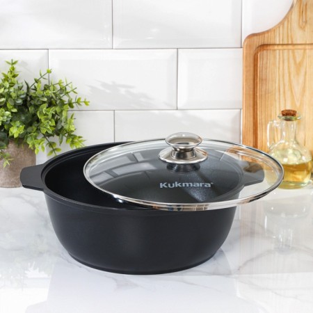 Frying "Tradition", 4 l, d = 26 cm, glass cover, anti -stick coating, black color-1