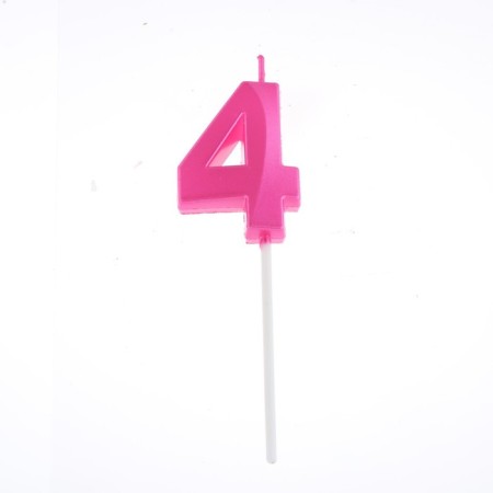 Candle in the cake on the skewer "Fine", the number "4", 5 cm, pink-2