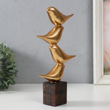 Souvenir Polystone "Four Golden Birds - Pyramid" 14x5x25 cm-1