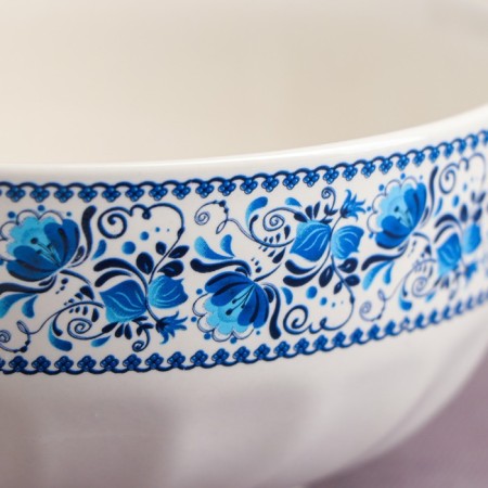 White salad bowl, with a neckline, blue painting, 0.7 l-2