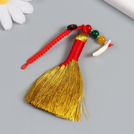 Suspension Textile "Golden broom with a fang. Hieroglyph - happiness" 14.5 cm-1