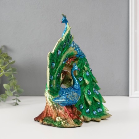 Polystone souvenir "Two green peacocks" rhinestones 25.5x14x24 cm-2
