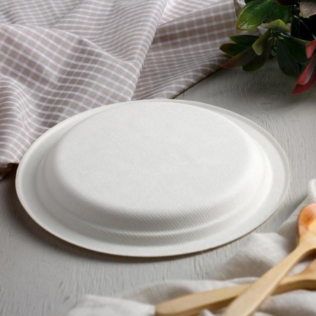 Disposable plate ECO, D = 17.2 cm, round, from sugarcane, white color-1