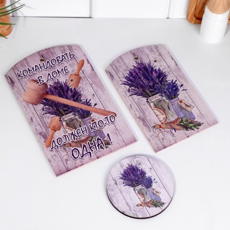 A set of 2 cutting boards + stand "lavender bouquet" 15x25 cm, 18x30 cm, 12x12 cm-3