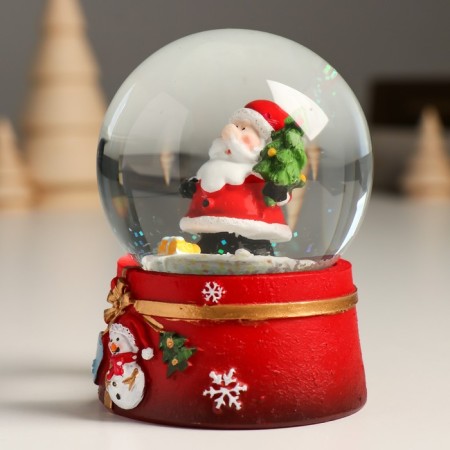 Souvenir Polystone Water Ball "Grandfather Frost with an elegant Christmas tree" 7x8x9 cm-4