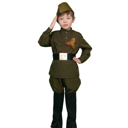 Carnival costume "Soldier", gymnast, belt, Galife, boots, caps, height 134-140 cm