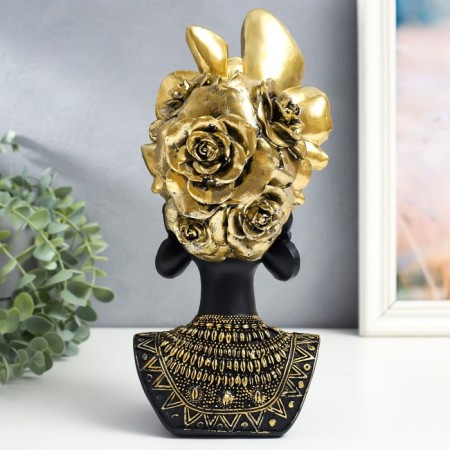 Souvenir Polystone Bust "African - a headdress from butterflies" Black with gold 13x10x28.5 cm-2