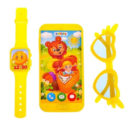 Game set "Favorite Tales": phone, glasses, hours, Russian voice acting, yellow color-1