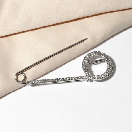 Pin "Simlin" circle, 7 cm, white color in silver-3
