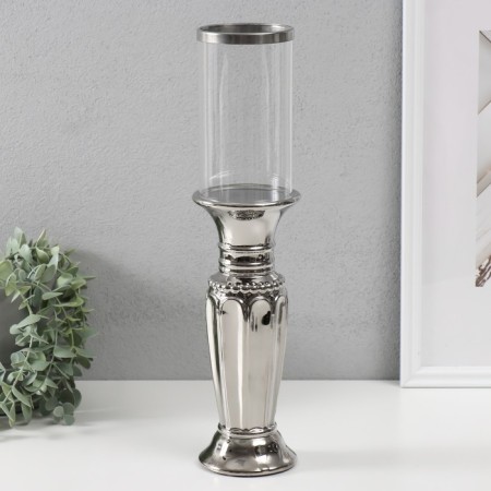 Ceramics candlestick, glass for 1 candle "art" d = 7.5 cm silver 9x9x37.5 cm-1