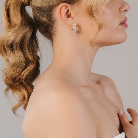 Earrings with pearls "Moon path", white color in silver-3