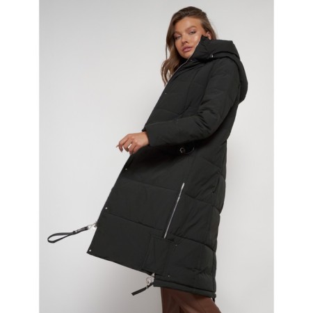 Coat insulated winter female, size 44, dark green color-19